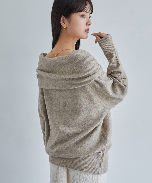 VIS(ビス)の「【2WAY】ミックスヤーンオフショルダーニット(ニット/セーター・レディース・チャコールグレー/ベージュ/キナリ・FREE)」の12枚目の写真