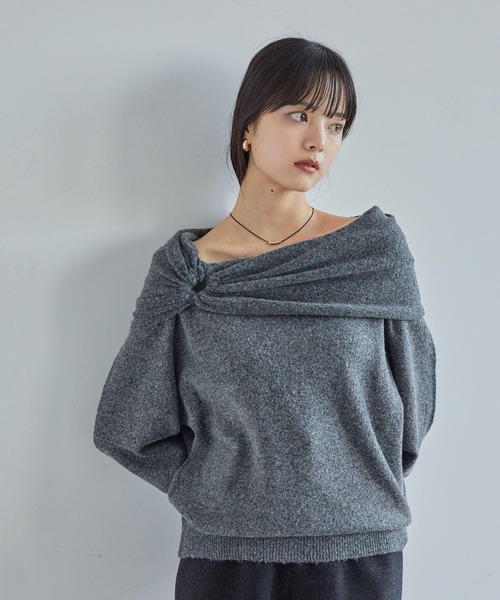 VIS(ビス)の「【2WAY】ミックスヤーンオフショルダーニット(ニット/セーター・レディース・チャコールグレー/ベージュ/キナリ・FREE)」の14枚目の写真