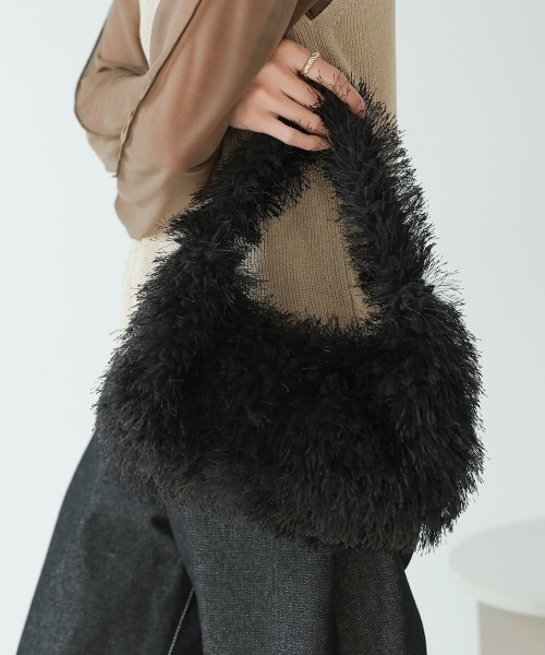 Bab（バブ）の「ワンハンドルフェザーBAG（ハンドバッグ・レディース・ブラック/ブラウン・ONESIZE）」の3枚目の写真