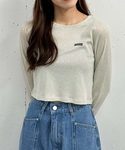 archives(アルシーヴ)の「ラメテレコTOPS(Tシャツ/カットソー・レディース・グレー/アイボリー/ブラック・MEDIUM)」の1枚目の写真