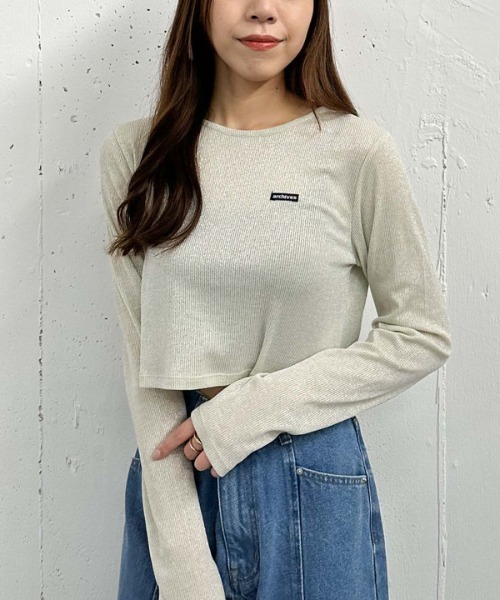 archives(アルシーヴ)の「ラメテレコTOPS(Tシャツ/カットソー・レディース・グレー/アイボリー/ブラック・MEDIUM)」の4枚目の写真