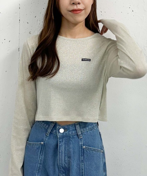 archives(アルシーヴ)の「ラメテレコTOPS(Tシャツ/カットソー・レディース・グレー/アイボリー/ブラック・MEDIUM)」の6枚目の写真