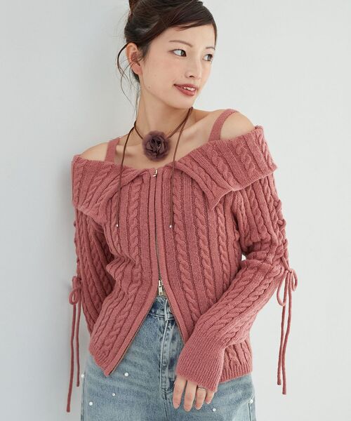 MAJESTIC LEGON(マジェスティックレゴン)の「ダブルジップケーブルニット(ニット/セーター・レディース・グレー/アイボリー/ブラウン/ピンク系その他・MEDIUM)」の1枚目の写真