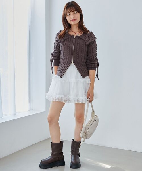 MAJESTIC LEGON(マジェスティックレゴン)の「ダブルジップケーブルニット(ニット/セーター・レディース・グレー/アイボリー/ブラウン/ピンク系その他・MEDIUM)」の6枚目の写真