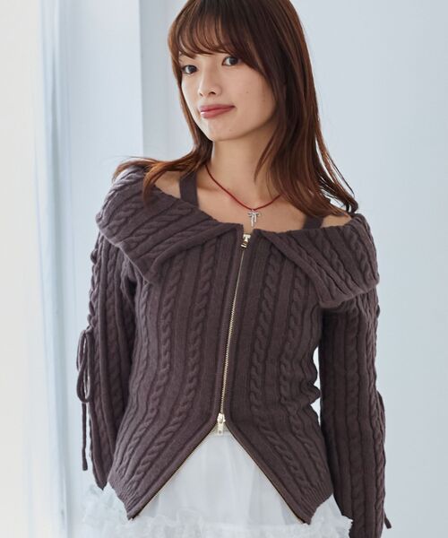 MAJESTIC LEGON(マジェスティックレゴン)の「ダブルジップケーブルニット(ニット/セーター・レディース・グレー/アイボリー/ブラウン/ピンク系その他・MEDIUM)」の9枚目の写真