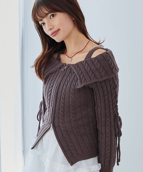 MAJESTIC LEGON(マジェスティックレゴン)の「ダブルジップケーブルニット(ニット/セーター・レディース・グレー/アイボリー/ブラウン/ピンク系その他・MEDIUM)」の10枚目の写真