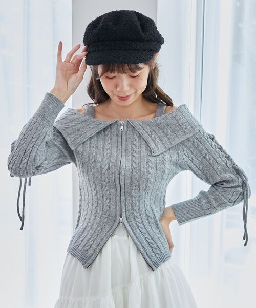 MAJESTIC LEGON(マジェスティックレゴン)の「ダブルジップケーブルニット(ニット/セーター・レディース・グレー/アイボリー/ブラウン/ピンク系その他・MEDIUM)」の16枚目の写真