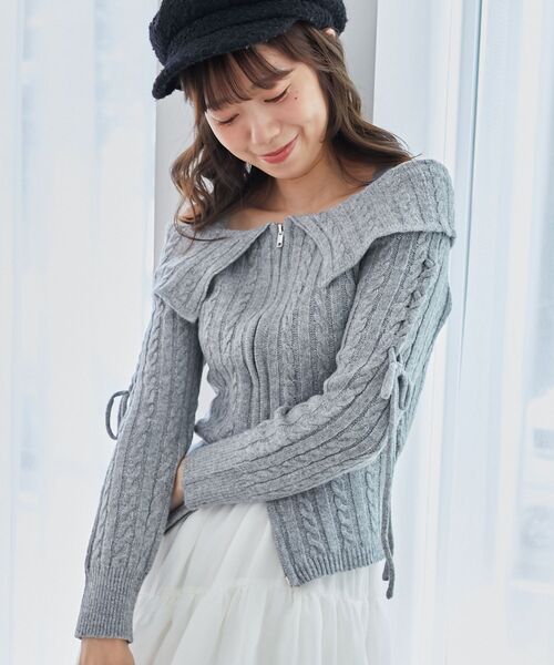 MAJESTIC LEGON(マジェスティックレゴン)の「ダブルジップケーブルニット(ニット/セーター・レディース・グレー/アイボリー/ブラウン/ピンク系その他・MEDIUM)」の17枚目の写真