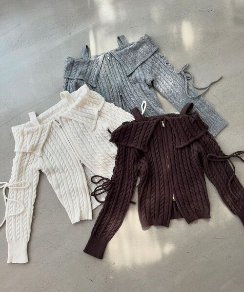 MAJESTIC LEGON(マジェスティックレゴン)の「ダブルジップケーブルニット(ニット/セーター・レディース・グレー/アイボリー/ブラウン/ピンク系その他・MEDIUM)」の20枚目の写真