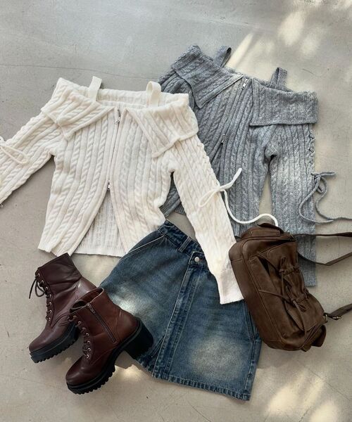 MAJESTIC LEGON(マジェスティックレゴン)の「ダブルジップケーブルニット(ニット/セーター・レディース・グレー/アイボリー/ブラウン/ピンク系その他・MEDIUM)」の22枚目の写真