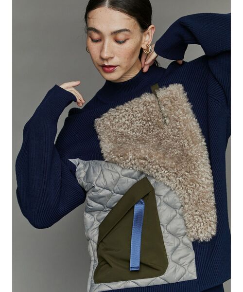 UN3D.(アンスリード)の「FABRIC MIX KNIT TOP / ファブリックミックスニットトップ(ニット/セーター・レディース・ネイビー/ブラック・38/36)」の2枚目の写真