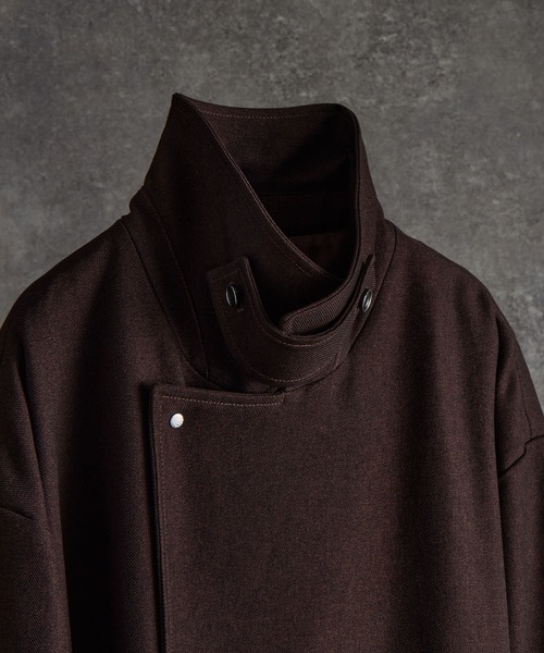 cation melange stand collar tielocken long coat / カチオン