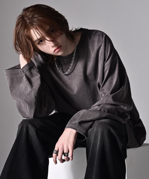 ADRER（アドラー）の「extra quality wide sleeve (over size) long-T / エクストラクオリティワイドスリーブ(オーバーサイズ)ロンT（Tシャツ/カットソー・メンズ・ブラック/ホワイト×ブラック/ブラック系その他/チャコールグレー/ホワイト/ライトグレー/グレー系2/ワイン/グレー系1/ブラック系1・SMALL/MEDIUM/LARGE/XX-SMALL/X-SMALL）」の9枚目の写真