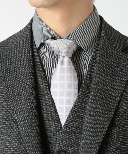 CROWDED CLOSET（クラウデッドクローゼット）の「シャドー小紋/シャドー鹿の子柄クレリックタイ（ネクタイ・メンズ・ネイビー/シルバー/ピンク・FREE）」の11枚目の写真