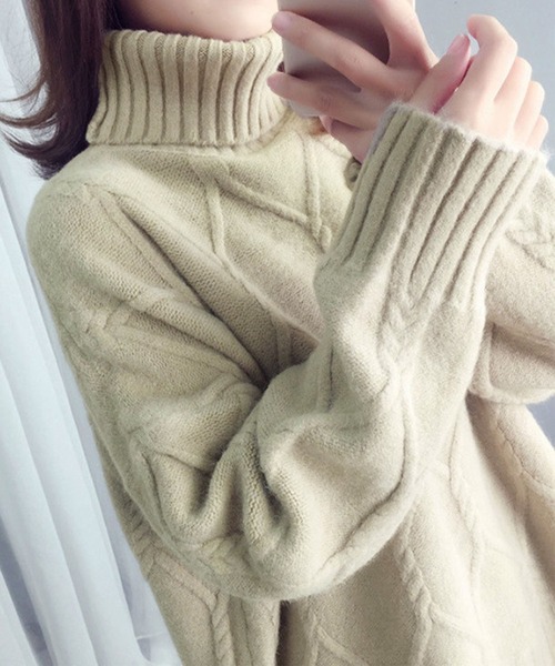 GLAMOROUS JANE(グラマラスジェーン)の「ダイヤ柄ジャガードタートルネックニット(ニット/セーター・レディース・ベージュ/ホワイト/ブラック・FREE)」の6枚目の写真