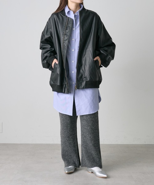 PUAL CE CIN（ピュアルセシン）の「ワイドリブニットフレアパンツ（その他パンツ・レディース・チャコールグレー/グレー・FREE）」の6枚目の写真