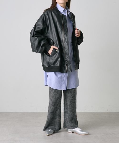 PUAL CE CIN（ピュアルセシン）の「ワイドリブニットフレアパンツ（その他パンツ・レディース・チャコールグレー/グレー・FREE）」の7枚目の写真