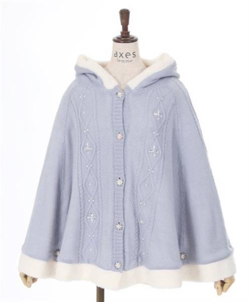 axes femme（アクシーズファム）の「ビジュー裏ボアニットポンチョ（ポンチョ・レディース・ホワイト/サックスブルー/ピンク・FREE）」の20枚目の写真