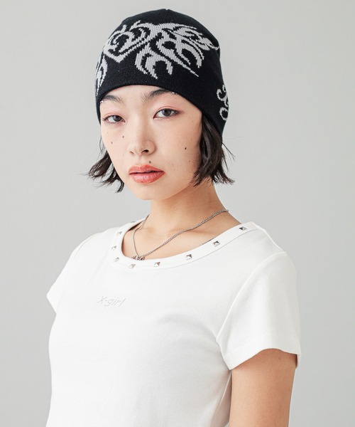 X-girl（エックスガール）の「TRIBAL BUTTERFLY JACQUARD BEANIE（ニットキャップ/ビーニー・レディース・ブラック/オフホワイト/ブラウン・ONE SIZE）」の7枚目の写真