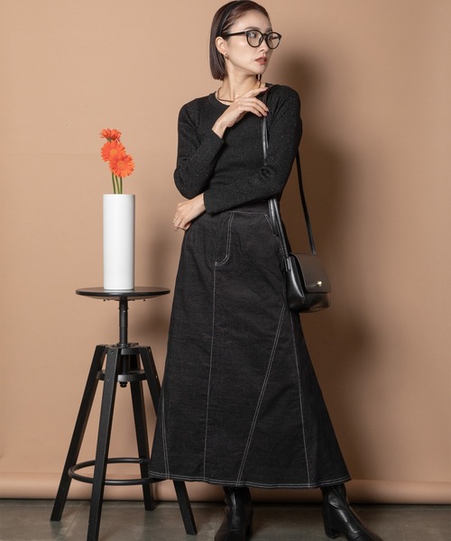 Bou Jeloud（ブージュルード）の「ベロアデニムスカート（デニムスカート・レディース・ブラック/インディゴブルー・38）」の5枚目の写真