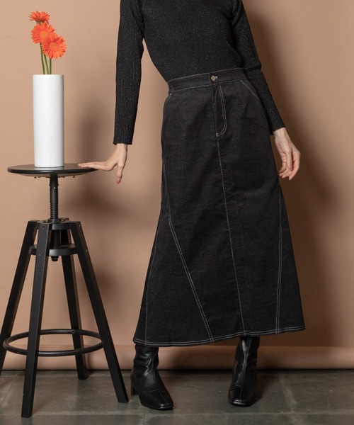 Bou Jeloud（ブージュルード）の「ベロアデニムスカート（デニムスカート・レディース・ブラック/インディゴブルー・38）」の6枚目の写真