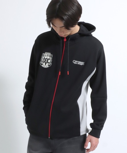 CONVERSE(コンバース)の「CONVERSE(コンバース)サッカーチーム風ユニフォームプリント スウェットジップアップパーカー メンズ レディース ユニセックス(パーカー・メンズ・ブラック/ライトグレー・LL/L/M)」の2枚目の写真