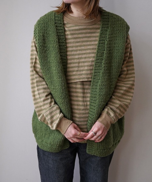 bukht（ブフト）の「【bukht / ブフト】Peruvian Hand-knit Buttonless Vest ニットベスト（ニット/セーター・メンズ・ブラック/ホワイト/グリーン・FREE）」の11枚目の写真