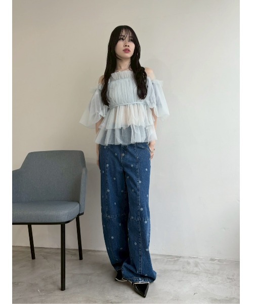 LILY BROWN 　MARY QUANT ワイドデニムパンツ WEB限定】【LILY BROWN×MARY QUANT】デイジー柄ワイドデニム