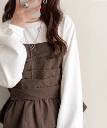 【秋先取りの長袖新登場!】簡単おしゃれが叶う。華奢見え♪Tシャツ×ビスチェドッキングトップス(半袖&長袖)