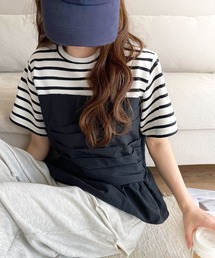 【秋先取りの長袖新登場!】簡単おしゃれが叶う。華奢見え♪Tシャツ×ビスチェドッキングトップス(半袖&長袖)