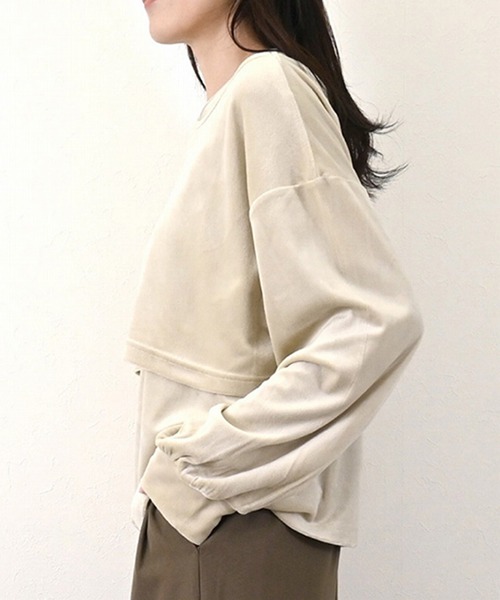 STYLEBLOCK（スタイルブロック）の「ベロアレイヤードプルオーバー（Tシャツ/カットソー・レディース・アイボリー/ミント/チャコールグレー/ブラック・M）」の9枚目の写真