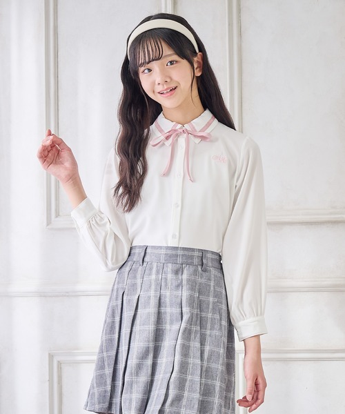 Amourire girl(アムリールガール)の「ジョーゼットリボンタイブラウス(シャツ/ブラウス・キッズ・ピンク/ブラック・110cm/120cm/130cm/140cm/150cm/160cm)」の9枚目の写真