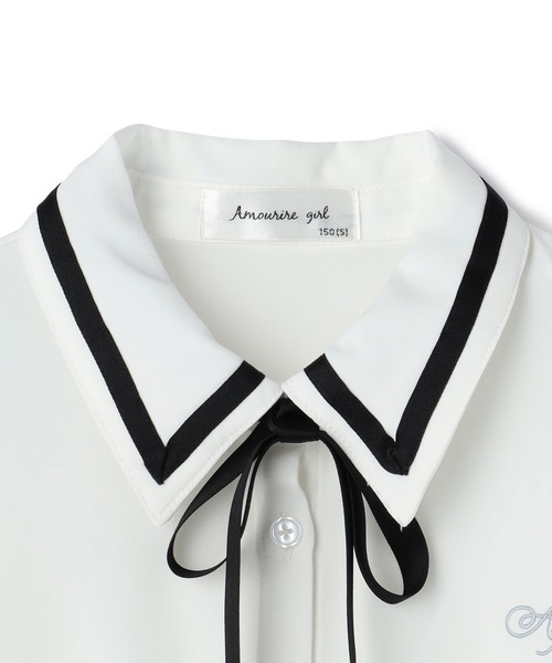 Amourire girl(アムリールガール)の「ジョーゼットリボンタイブラウス(シャツ/ブラウス・キッズ・ピンク/ブラック・110cm/120cm/130cm/140cm/150cm/160cm)」の15枚目の写真