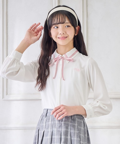 Amourire girl(アムリールガール)の「ジョーゼットリボンタイブラウス(シャツ/ブラウス・キッズ・ピンク/ブラック・110cm/120cm/130cm/140cm/150cm/160cm)」の20枚目の写真