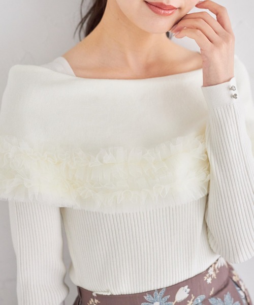 チュールフリル付きケープデザインリブニットプルオーバー（ニット/セーター）｜tocco closet（トッコ クローゼット）