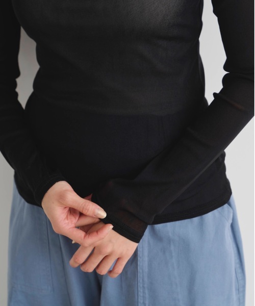 Libra Cue（リブラ キュー）の「シアーハイネックカットソー（Tシャツ/カットソー・レディース・ブラック/アイボリー・FREE）」の9枚目の写真