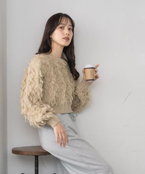 RETRO GIRL（レトロガール）の「フリンジニットプルオーバー（ニット/セーター・レディース・ダークブルー/ベージュ/ナチュラル・FREE）」の7枚目の写真