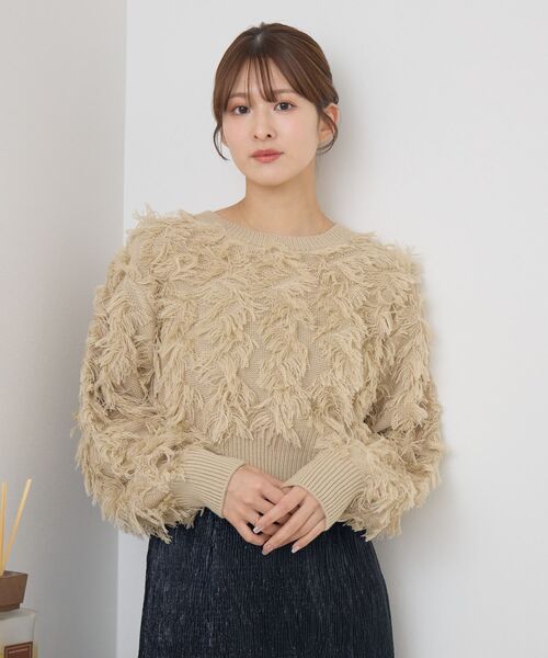RETRO GIRL（レトロガール）の「フリンジニットプルオーバー（ニット/セーター・レディース・ダークブルー/ベージュ/ナチュラル・FREE）」の6枚目の写真