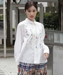 SUPER HAKKA - スーパーハッカ　SUPER HAKKA  背中レース　シャツブラウス コットンレーヨンビエラフレームフラワー&ドットプリント×ミニ裏