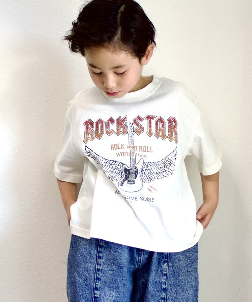 MAKE YOUR DAY(メイクユアデイ)の「ROCK STAR半袖Tシャツ■80~140cm(Tシャツ/カットソー・キッズ・オリーブ/チャコールグレー/オフホワイト・80/90/100/110/120/130/140)」の2枚目の写真