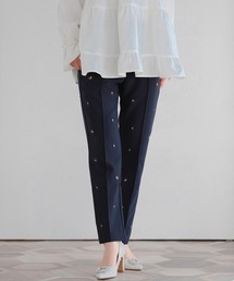 【新品タグ付き】フィットモア　ネイビーチェックパンツ Fit more｜フィットモア（レディース）のパンツ（ブルー