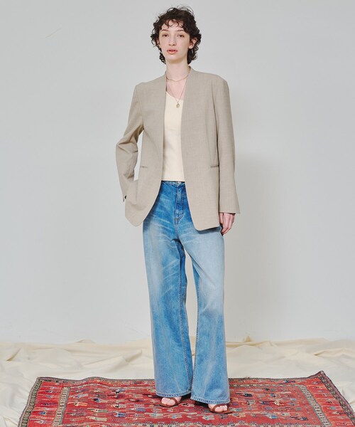 DRESSTERIOR(ドレステリア)の「【スタイリスト福田麻琴さんコラボ】ノーカラージャケット(ノーカラージャケット・レディース・ネイビー/ベージュ・36/38)」の6枚目の写真