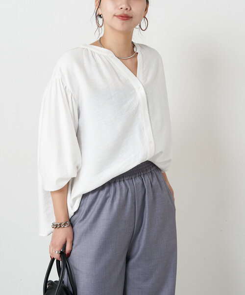 Jena espace merveilleux（ジェナ　エスパスメルヴェイユ）の「【SNSで話題／すっきりブラウス】リネンライクスキッパーブラウス（シャツ/ブラウス・レディース・イエロー/ブラック/オフホワイト・FREE）」の8枚目の写真
