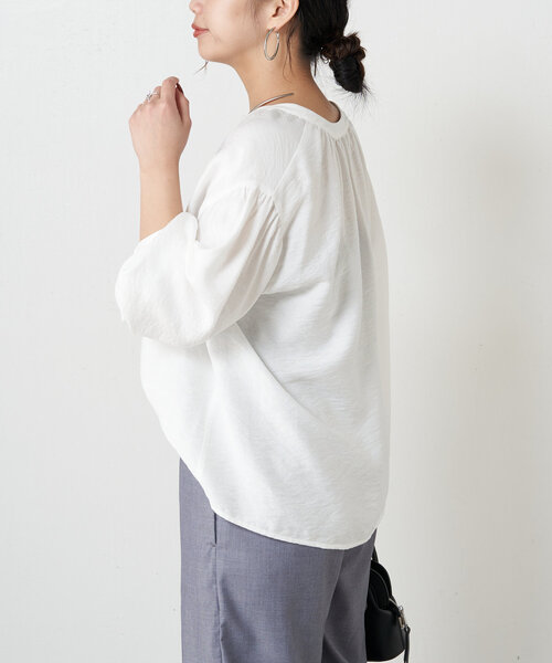 Jena espace merveilleux（ジェナ　エスパスメルヴェイユ）の「【SNSで話題／すっきりブラウス】リネンライクスキッパーブラウス（シャツ/ブラウス・レディース・イエロー/ブラック/オフホワイト・FREE）」の10枚目の写真