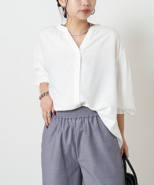 Jena espace merveilleux（ジェナ　エスパスメルヴェイユ）の「【SNSで話題／すっきりブラウス】リネンライクスキッパーブラウス（シャツ/ブラウス・レディース・イエロー/ブラック/オフホワイト・FREE）」の11枚目の写真