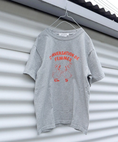 CHILD WOMAN（チャイルドウーマン）の「アヒルの会議プリント ミニＴシャツ（Tシャツ/カットソー・レディース・アイボリー/ピンク/ブルー/イエロー/グレー・FREE）」の2枚目の写真