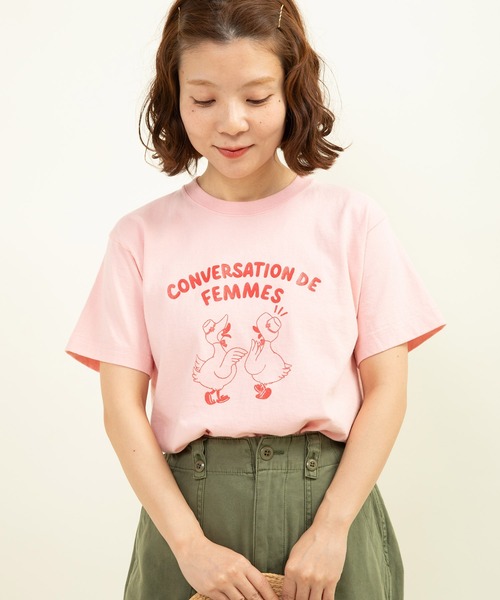 CHILD WOMAN（チャイルドウーマン）の「アヒルの会議プリント ミニＴシャツ（Tシャツ/カットソー・レディース・アイボリー/ピンク/ブルー/イエロー/グレー・FREE）」の5枚目の写真