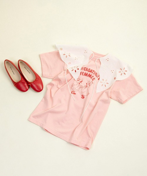 CHILD WOMAN（チャイルドウーマン）の「アヒルの会議プリント ミニＴシャツ（Tシャツ/カットソー・レディース・アイボリー/ピンク/ブルー/イエロー/グレー・FREE）」の14枚目の写真