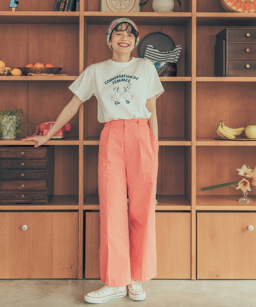 CHILD WOMAN（チャイルドウーマン）の「アヒルの会議プリント ミニＴシャツ（Tシャツ/カットソー・レディース・アイボリー/ピンク/ブルー/イエロー/グレー・FREE）」の9枚目の写真