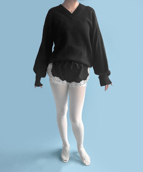 EDIT. FOR LULU(エディットフォールル)の「コットンウールVネックプルオーバー(ニット/セーター・レディース・ブラック/グレー・FREE)」の6枚目の写真